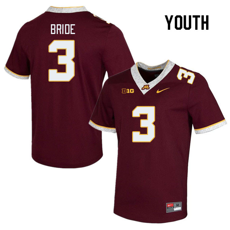 Youth #3 Tyler Bride Minnesota Golden Gophers College Football Jerseys Stitched Sale-Maroon